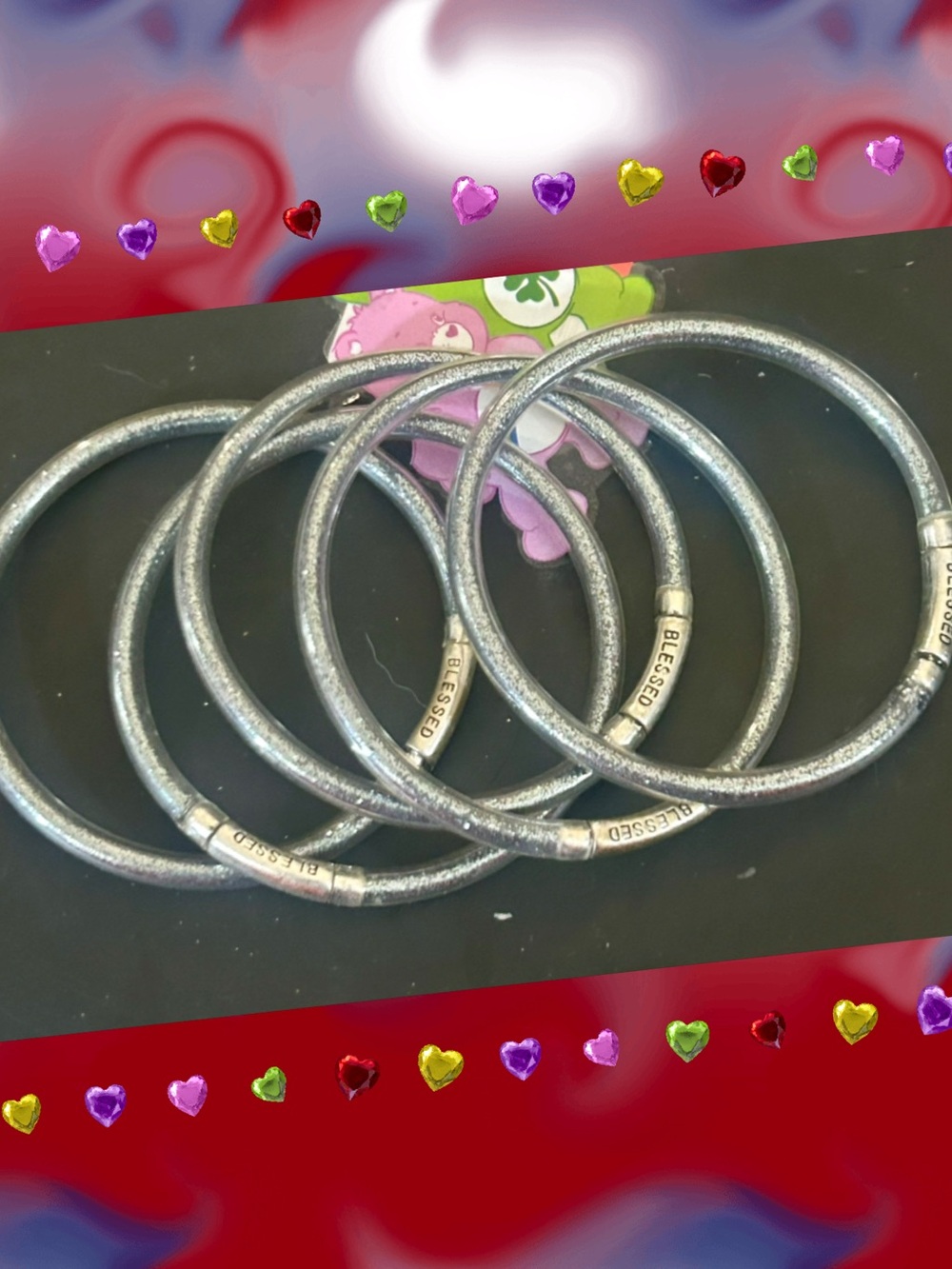 Silver 'BLESSED' Stamped Bangle Set
